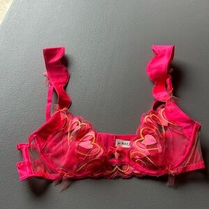 For Love and Lemons graphic hearts Valentine's bow bra Small
